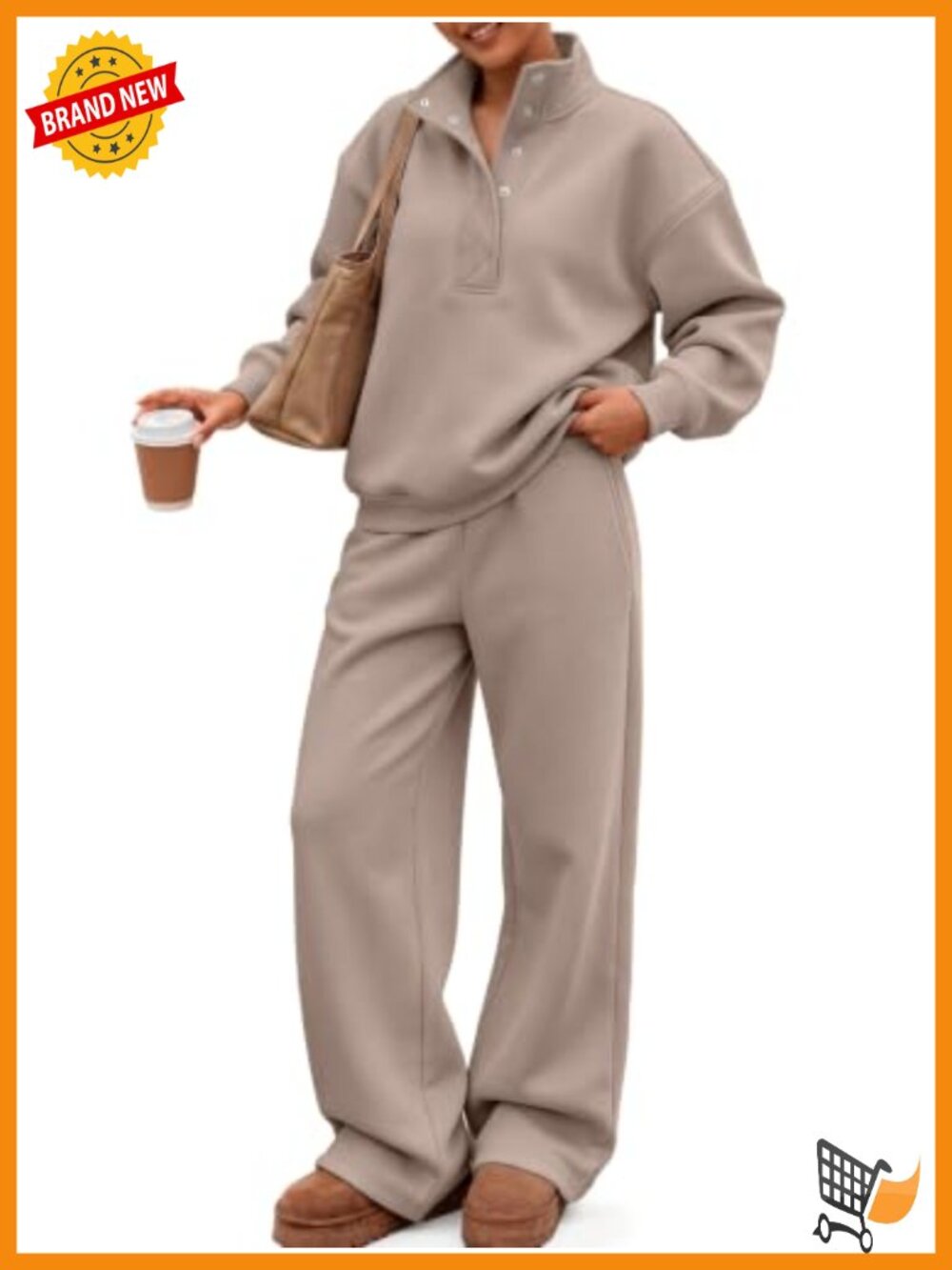 Women's 2 Piece Oversized Sweatsuit Cotton Polyester Fleece Snap Mock Neck